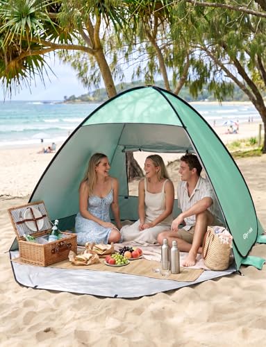 Glymnis Pop Up Beach Tent Beach Shade Tent for 1-4 Persons Sun Shelter UPF 50+ Enclose Zipper Door Portable Easy Up Beach Tent - style: Green for 3-4 Person