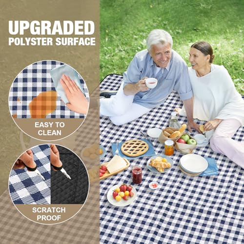 G GOOD GAIN Picnic Blankets Outdoor Extra Large - 80"x80" Portable Waterproof Picnic Blanket, Machine Washable 3-Layer Foldable Park Mat with Sandproof Backing for Grass, Hiking, Travel (Blue) - color: Blue
