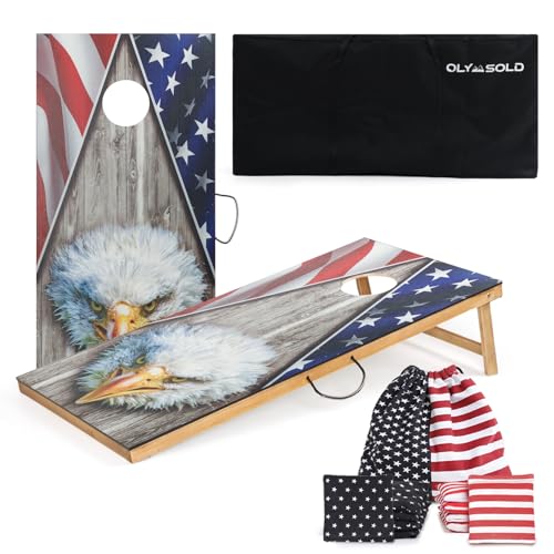 Cornhole Set, Corn Holes Outdoor Game, Regulation 2X4 Cornhole Boards, Portable Cornhole Set, Classic American Flag Cornhole Set Includes 2 Boards, 8 Cornhole Beans Bags & Carry Case - color: 4x2FT New USA Eagle Board Cornhole Set