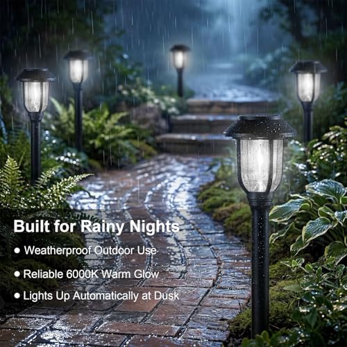 Solar Lights Outdoor 8 Pack, Cool White Solar Pathway Lights, Auto On/Off,Waterproof Solar Powered LED Landscape Lighting for Path Walkway Driveway Yard Garden Patio - color: 6000K Cool White