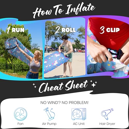 Nevlers Inflatable Lounger – Unicorn | 210T Polyester No-Pump Blow Up Couch Air Lounger | Portable Inflatable Couch for Camping, Beach, Festivals & More | 450 Lbs. Cap Air Chair w/Pockets & Carry Bag - color: Unicorn, size: 1 Pack