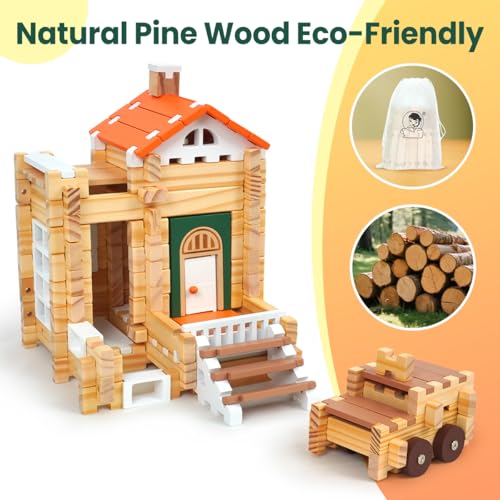 Jovi-mindly＆Notchies New 206 PCS Wooden Blocks Wooden Toys with House and Car, Preschool Learning Toys Wood Blocks Building for Kids Ages 4-8 Creative Construction Game,Birthday Toys Gifts - style: City Builder