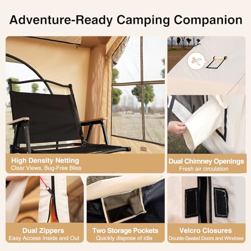 KNUO Inflatable Camping Tent, Large Blow-Up Air Tent, No Assembly Needed Luxury Glamping House, Oxford Fabric - color: Light Beige-Dual-layer Doors, size: 10x7.2ft