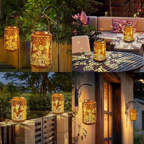 ODEETRONIC 2Pack Hummingbird Solar Lanterns - LED Solar Lantern Lights Outdoor Waterproof, Garden Lantern Lights Birthday Gift for Women, Metal Hummingbird Hanging Lanterns for Garden Yard Patio Decor - size: 2 Pack, style: Warm White - Hummingbird