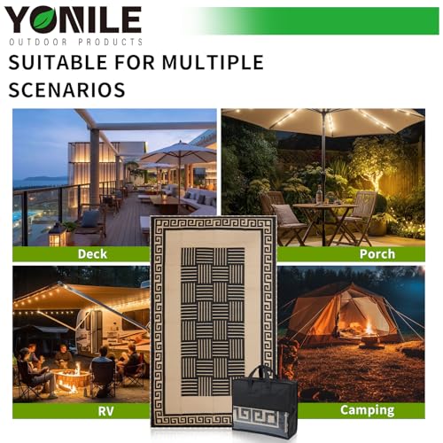 YONILE LED Outdoor Rug 8x10 ft Waterproof for Patios Clearance,Reversible Outdoor Plastic Straw Rug, RV Mat Outside, Indoor Outdoor Carpet for Porch, Deck, Backyard, Balcony, Picnic - color: Black&coffee-striped With Light, size: 8x10ft