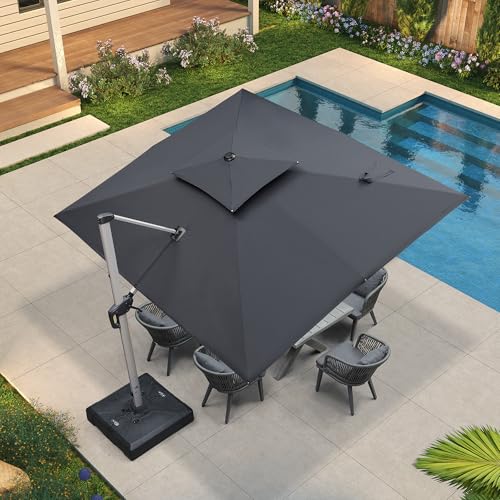 PURPLE LEAF 9' X 11' Patio Umbrella Outdoor Rectangle Umbrella Large Cantilever Umbrella Windproof Offset Heavy Duty Sun for Garden Deck Pool Patio, Grey - color: Grey, size: 9' X 11'