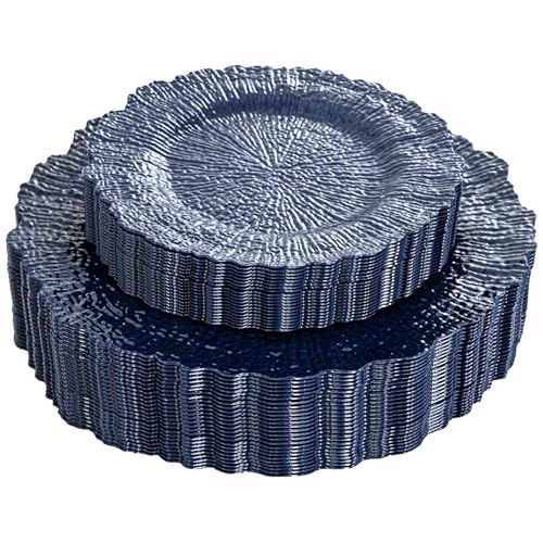 DaYammi 60Pcs Blue Plastic Plates - Dark Blue Pates Disposable - Heavy Duty Plastic Plates for Party Including 30 Dinner Plate, 30 Dessert Plate,blue Disposable plates for Party Wedding Dinner - color: Dark Blue