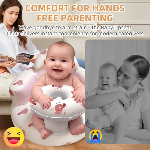 Inflatable Baby Seat with Tray, Blow up Infant Chair for Babies 3 Months and up, Comfortable Baby Floor Seats for Sitting Up, Built in Air Pump with Back Support Toddler Waterproof Sofa (Pink Rabbit) - color: Pink Rabbit