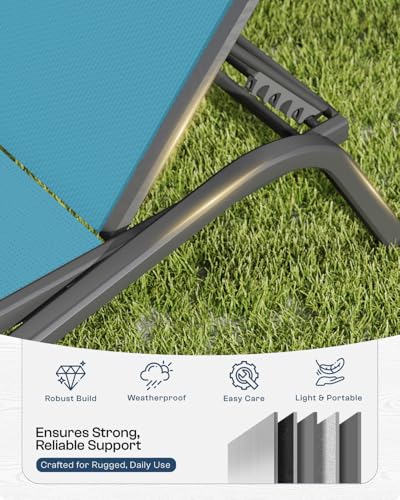 Adjustable Patio Chaise Lounge Chair, Outdoor Pool Lounger for Sunbathing & Tanning, All-Weather Textilene Sun Bed for Beach, Porch & Deck, Rust-Proof Aluminum Frame, Sky Blue - color: Sky Blue, size: 1 Piece