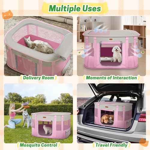 Seiyierr Foldable Pet Playpen - Cat & Puppy Playpen, Travel Dog Crate with Carrying Case, Cat Tent Dog Pen for Outdoor Camping Use - color: Pink, size: Small(29.5''×22.8''×16.5'')