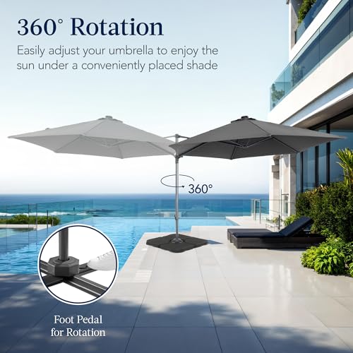 Best Choice Products 10ft Offset Cantilever Hanging Market Patio Umbrella, Smooth 360° Rotation, 8 Sturdy Ribs, Easy Adjustment - Gray - color: Gray, size: Offset w/ 360° Rotation