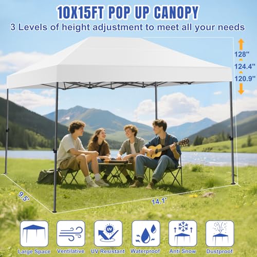Yesker 10x15 Pop Up Canopy Tent - Instant Outdoor Canopy Easy Setup Gazebo, Waterproof & UV Protection, Large Adjustable Height Instant Sun Shelter Tents for Patio Backyard Market Party Events, White - size: 10x15FT