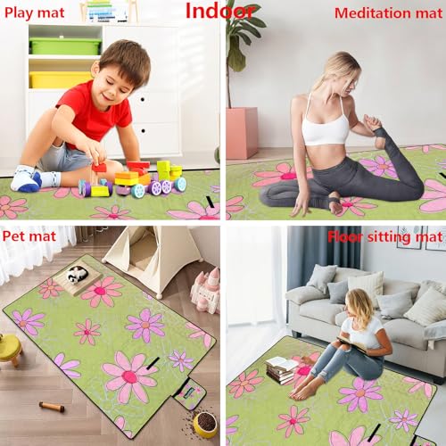 Outdoor Picnic Blanket 79"X60" Large Picnic Mat Foldable Waterproof Sand Proof Beach Blanket Compact Portable with Carry Strap Cozy Rug for Camping Grass Hiking Concerts Tent Indoor Play Mat, Daisy - color: Daisy
