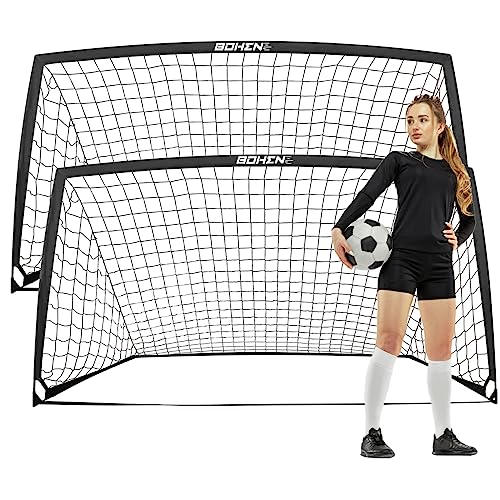 BOHEN 9x5 FT Kids Soccer Goals with Carry Bag, Portable Folding Soccer Net for Backyard Training, Indoor/Outdoor Use for Youth and Adult - color: Black, size: 9x5ft, 2 Pack
