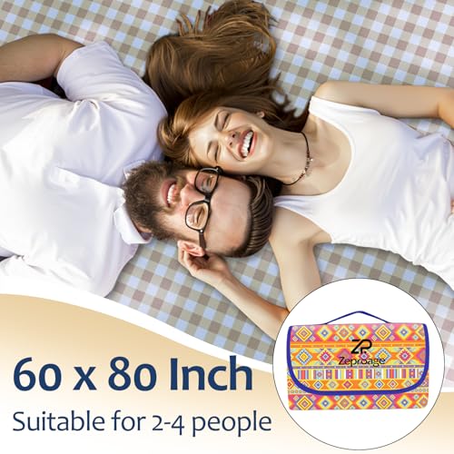Waterproof Picnic Blankets, 60" x 80" Picnic Mat Outdoor Portable Travel Camping Tribal Red - color: Tribal Red, size: 5' x 6'8" (Rectangular)