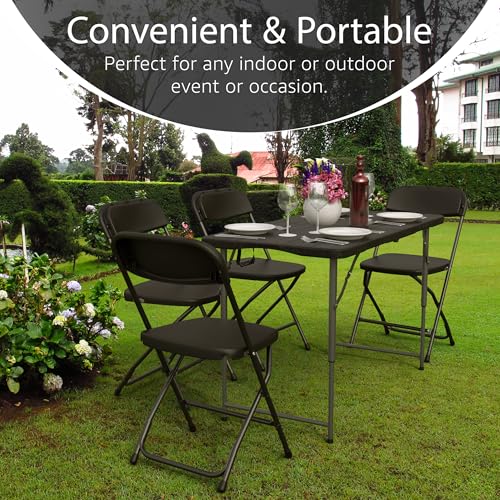 4 Feet Foldable Table Adjustable Height with Built in Handle, Steel Legs | 4FT Heavy Duty Portable | Perfect for Party Dining Wedding Events Picnic Indoor Outdoor Camping Utility Folding - 4 Foot - color: Black, size: 4 FT