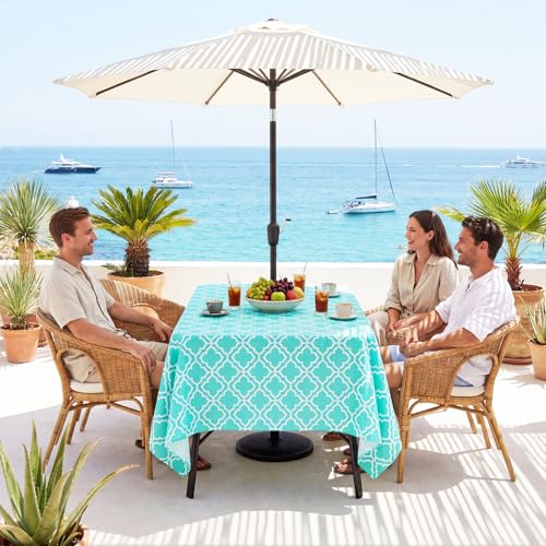 Poise3EHome Outdoor Tablecloth Rectangle with Umbrella Hole Waterproof Spillproof for Patio Table Picnic Camping Spring Summer, Aqua Blue (60X104 Zipper) - color: Aqua Blue, size: 104" x 60" (Rectangular)