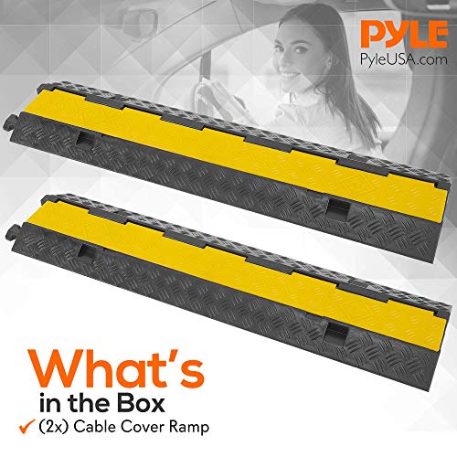 Pyle 2-Pack Heavy Duty Cable Ramp, Protective Cover with 2-Channel Design, 2000 lbs Load Capacity, Flip-Open Top, Non-Slip Surface, High Visibility Yellow, Suitable for Indoor and Outdoor Use