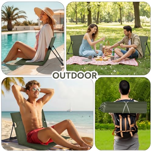 Jetec Foldable Floor Backrest Chair Portable Camping Chair with Storage Bag Light Weight Lazy Seat for Indoor Outdoor Bed Ground Park Lawn Concerts Beach Hiking - color: Army Green, size: X-Large