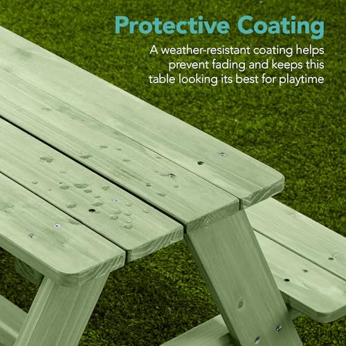 Best Choice Products Wooden Kids Picnic Table with Umbrella, Outdoor Activity Table Set with Built-in Benches, 220 lb Capacity per Bench - Sage - color: Sage