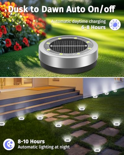 SenLuKit Mini Solar Ground Lights 16 Pack Outdoor IP65 Waterproof Solar Flat Garden Light Solor Powered Disc Pathway Lights for Outside Walkway Yard Landscape Patio Lawn Driveway-Cool White - color: Cool White, size: 16 Pack