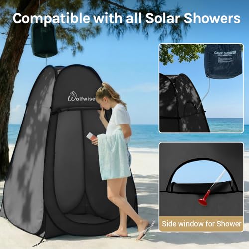 Wolfwise Pop Up Shower Tent for Camping Essentials, Portable Instant Changing Tent with Ventilation Window & Carry Bag, Privacy Dressing Room Bathroom Toilet for Beach & Outdoor, Spacious, Black - color: Black, size: Spacious: 6'3" H, 47.2" W