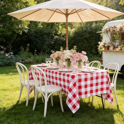 SquarePie Outdoor Tablecloth with Umbrella Hole Rectangle - 60x84 Inch Water Resistant & Spillproof Table Cloth,Zipped Patio Picnic Table Cover for Camping/Picnic/BBQs/Backyard,Red Checkered - color: Red Checkered, size: 84" x 60" (Rectangular)