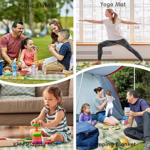Supfitness Extra Large Picnic Blankets Waterproof Foldable (60"x 80") Boho Beach Blanket Waterproof Sandproof,3-Layer Thicking Mat Outdoor Packable Camping Blanket - color: Greenyellow, size: 5' x 6'8" (Rectangular)