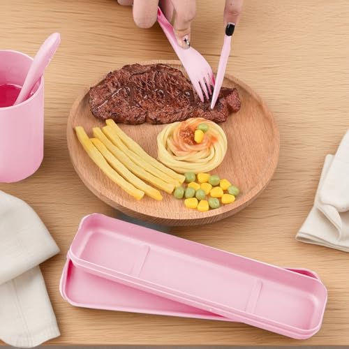 3-in-1 Portable Cutlery Set with Case – Reusable Camping Utensils – Travel Fork, Knife, Spoon Set for Camping, Picnic, Pink - color: Pink