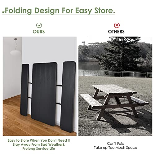 Giantex Folding Picnic Table Bench Set, Outdoor Dining Table Set, Large Camping Table for Patio Deck Lawn Garden Backyard Poolside, Portable Picnic Tables, Weather Resistant Metal Frame, Black - color: Black