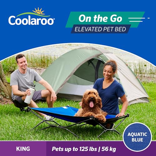 Coolaroo On-The-Go Elevated Dog Bed - Foldable Pop-Up Travel Dog Bed with Breathable, Moisture-Resistant Fabric, Carry Bag Included, Lightweight & Portable, Aquatic Blue, Extra Large - color: Aquatic Blue, style: King