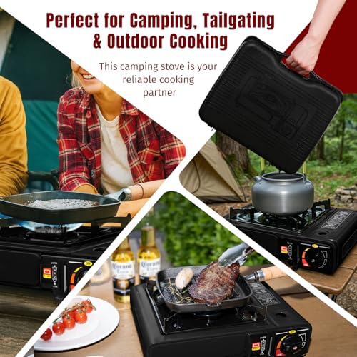 SHINESTAR Butane Camping Stove with Carrying Case, Portable Stove for Camping, Hiking, Emergencies, Tailgating Essentials, 7800 BTUs Output - color: Black - 7800 BTU Butane