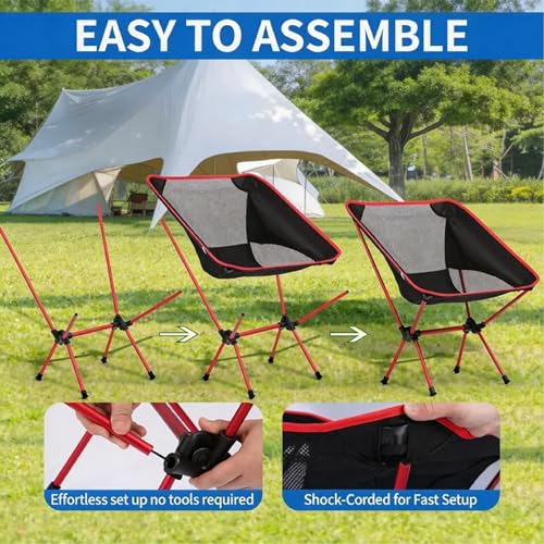 Ultralight Camping Chair, Portable Foldable Compact Chair with Breathable Nylon Mesh, Lightweight Folding Backpacking Hiking Chair for Outdoor Camp, Travel, Beach, Picnic, Hiking(Red) - color: Black and Red