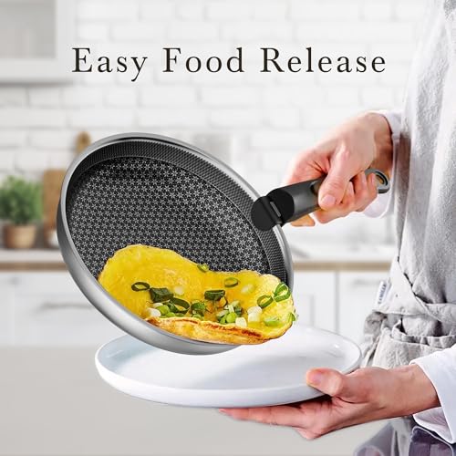 Caannasweis Detachable Nonstick Cookware Set - Stackable Induction Pots and Pans With Removable Handles, Dishwasher Safe - For RV Camping, Oven and Stovetop Use, 5 Pieces (Stainless Steel)