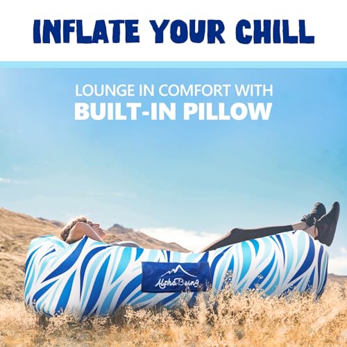 AlphaBeing Inflatable Lounger Beach Chair Accessories, Air Sofa Hammock Inflatable Couch for Camping Backyard Lakeside with Compression Sacks, Ideal Outdoor Gifts for Adults - color: Blue Wave
