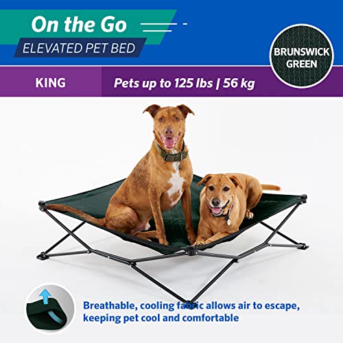 Coolaroo On-The-Go Elevated Dog Bed - Foldable Pop-Up Travel Dog Bed with Breathable, Moisture-Resistant Fabric, Carry Bag Included, Lightweight & Portable, Brunswick Green, Extra Large - color: Brunswick Green, style: King