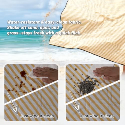Extra Large Picnic Blanket Waterproof 80"x80" – Outdoor Blanket for Beach, Grass, Park, Lawn, Camping, Sandproof & Foldable, Wedding Registry Gift, Portable Mat for Family Picnics - color: Sunny Yellow Pinstripe