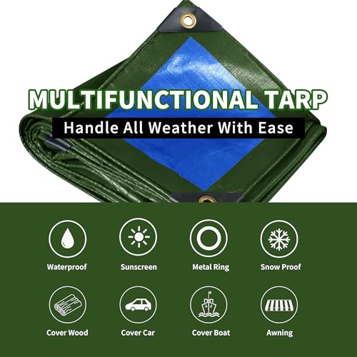 TARPAL 10x30 Tarp Heavy Duty Waterproof Tarp 16mil Thick Tarps with Metal Grommets Every 17.7" UV Protection&Tear -Resistant Cover for Firewood,Roof,Pool,Car,RV&Outdoor Furniture（Green/Blue） - color: Green/Blue, size: 10x30 Feet-Finished size