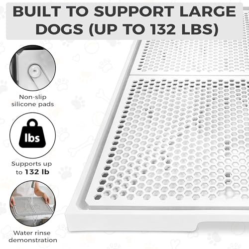Dog Pee Pad Holder with Raised Mesh Grate – Expandable Indoor Puppy Potty Tray, Heavy Duty Plastic, Keeps Paws Dry, Fits Standard 24x15 Pads – Alpha Dog Series