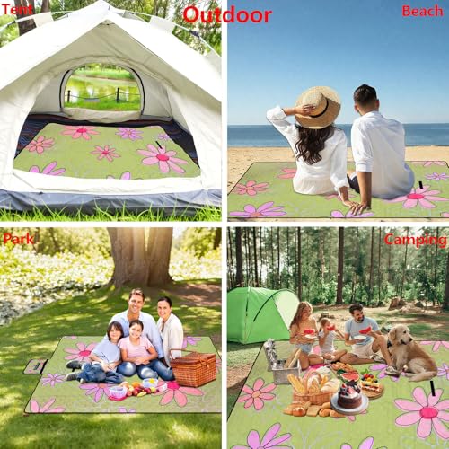 Outdoor Picnic Blanket 79"X60" Large Picnic Mat Foldable Waterproof Sand Proof Beach Blanket Compact Portable with Carry Strap Cozy Rug for Camping Grass Hiking Concerts Tent Indoor Play Mat, Daisy - color: Daisy
