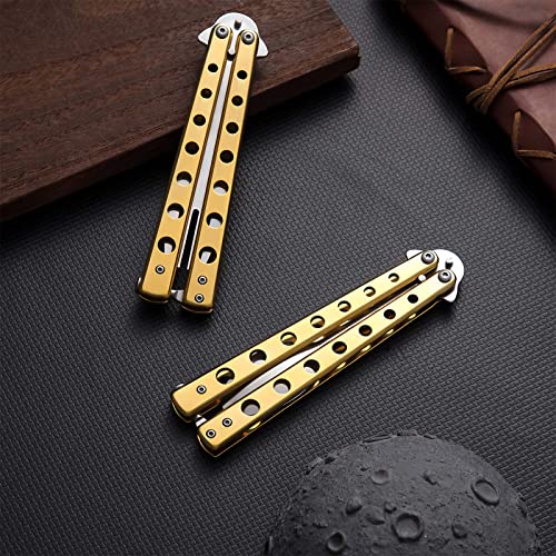 Flutesan 2 Pcs Butterfly Fork and Spoon Set, Folding Stainless Steel Fork Tactical Butterfly Spoon for Travel BBQ Kitchen Camping Hunting(Gold) - color: Gold