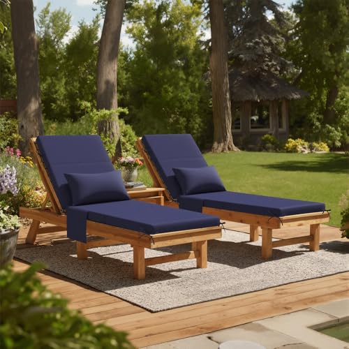 Crestlive Products Foldable Outdoor Chaise Lounge Cushions with Head Pillow and Side Pockets, Water Resistant & Fade Resistant Lounge Chair Cushion, 72''L x 21''W, Navy - color: Navy, size: 72"l X 21"w