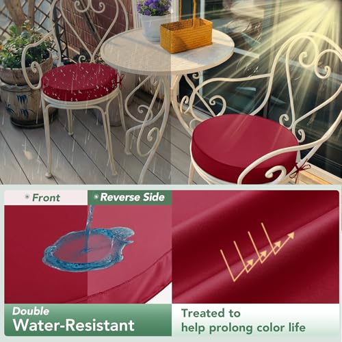 Summsun Outdoor Bistro Chair Cushions Set of 2, 15" D x 3" H Round Chair Cushions Waterproof and Fade Resistant Chair Cushion Pads with Non-Slip Ties and Removable Covers for Garden, Burgundy - color: Red, size: 15x3 Inch (Round)-2p