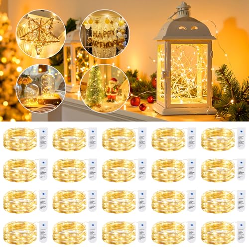 Minetom 20 Pack Fairy Lights Battery Operated String Lights 8 Modes, 7ft 20LED Warm White Waterproof Silver Wire Twinkle Lights, Firefly Starry Moon Lights for Mason Jars DIY Christmas Wedding Party - color: Warm White, size: 20 Pack