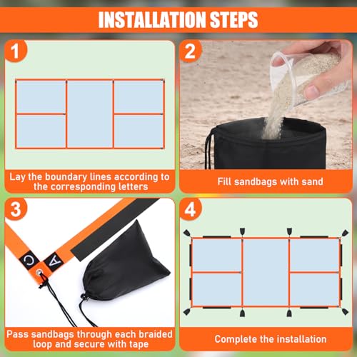 TOBWOLF Pickleball Court Marking Kit, Portable Temporary Pickleball Court Lines Markers with Tape & 8PCS Sandbags, No Measurement Required Official Size Pickleball Lines Marking Set for Outdoor Indoor