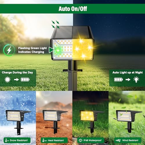 Solar Spot Lights Outdoor with 60 LED & Auto On/Off, 4 Pack Solar Lights Outdoor Waterproof IP68 with 3 Lighting Modes, 2-in-1 Solars Landscape Light for Outside, Garden, Yard(Warm White) - color: Warm White, size: 4 Pack