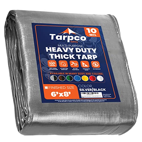 Heavy Duty 10 Mil Tarp Cover, Waterproof, UV Resistant, Rip and Tear Proof, Poly Tarpaulin with Reinforced Edges for Camping, Roof, Patio, Pool, Boat. (Silver/Black 6′ X 8′) - color: Silver/Black-10 Mil, size: 6′ X 8′