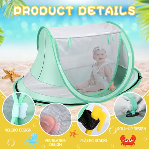 Baby Beach Tent,Large Pop Up Beach Tent Sun Shade for Beach,Portable Baby Travel Tent with Mosquito Net,Indoor Baby Play Tent,UPF 50+ UV Protection Sun Shelters for Infants - style: Green