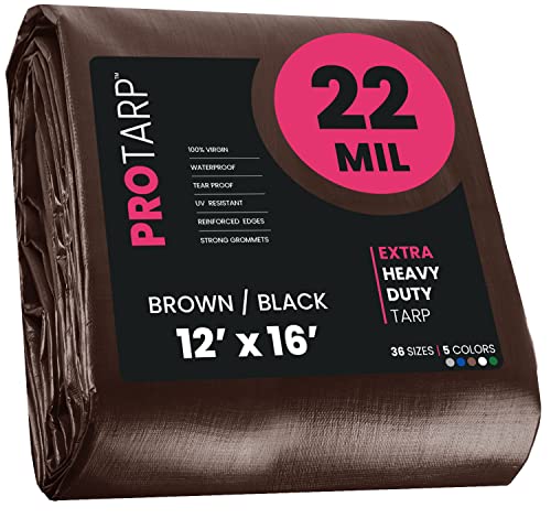 Extreme Heavy Duty 22 Mil Tarp Cover, Waterproof, UV Resistant, Rip and Tear Proof, Poly Tarpaulin with Reinforced Edges for Roof, Camping, Patio, Pool, Boat. (Brown/Black 12′ X 16′) - color: Brown/Black-22 Mil, size: 12′ X 16′