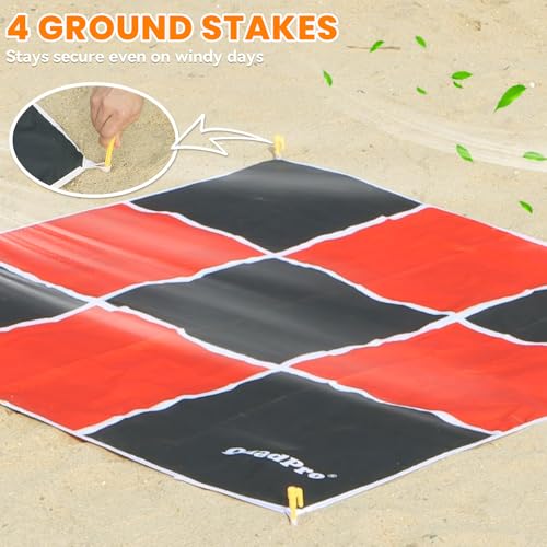 2-in-1 Giant Checkers Game & Tic Tac Toe Game Set, Outdoor Games with 4.6x4.6ft Machine-Washable Mat & 4 Ground Stakes - Perfect Backyard Games for Kids & Adults